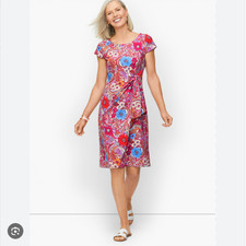 Talbots Island Paisley Tie Detail Jersey Sheath Dress Preppy Beach Sz Large