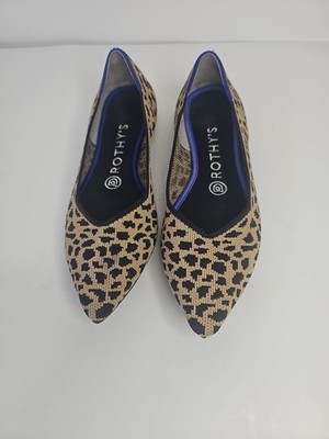 Rothys Flat Women Point Knit Ballet Slip On Leopard Shoe Work Party Core Ex  7.5