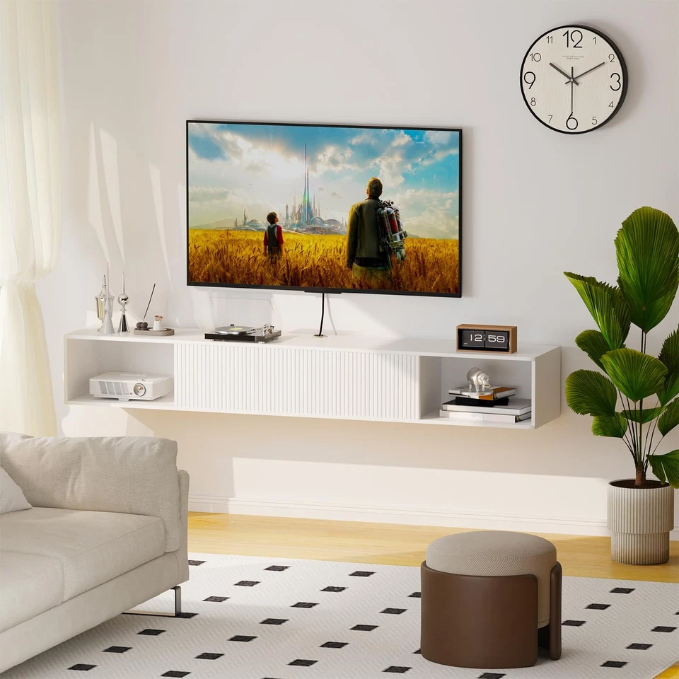 Soporte de TV Flotante 55" W con Luces LED Montado en la Pared Centro de Entretenimiento con... Foto 3 de 4