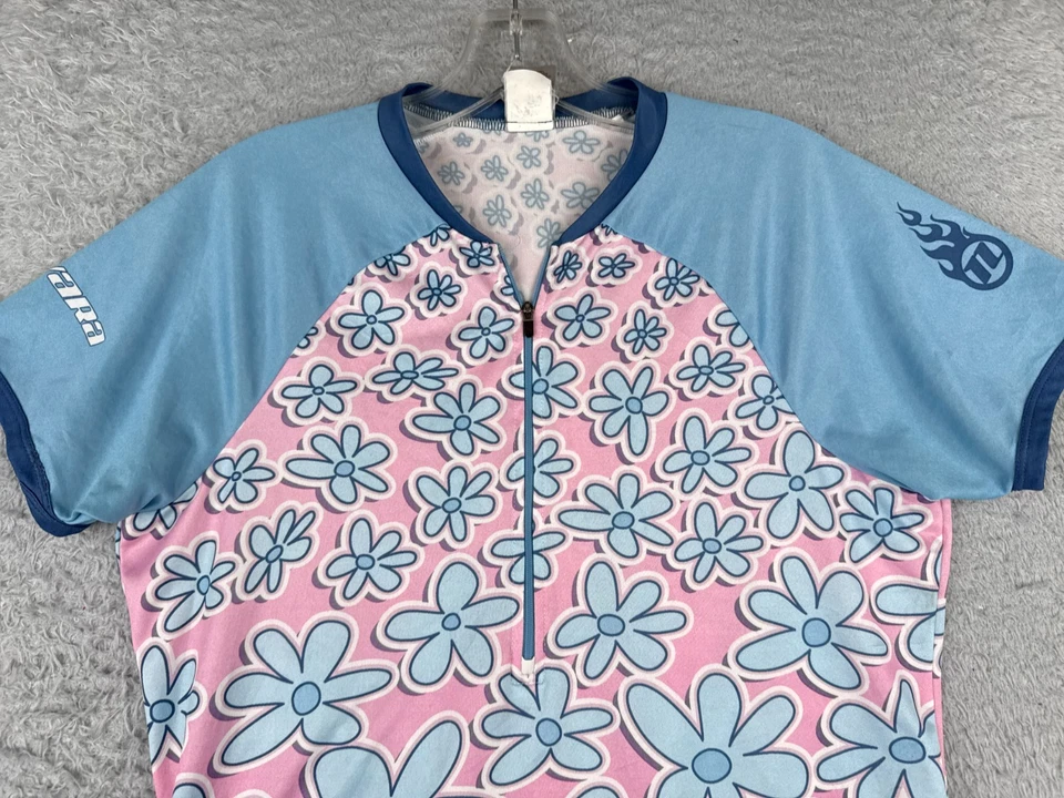 REI Cycling Jersey Women Medium Pink Blue Floral 1/2 Zip Polyester Pockets - Изображение 4 из 4