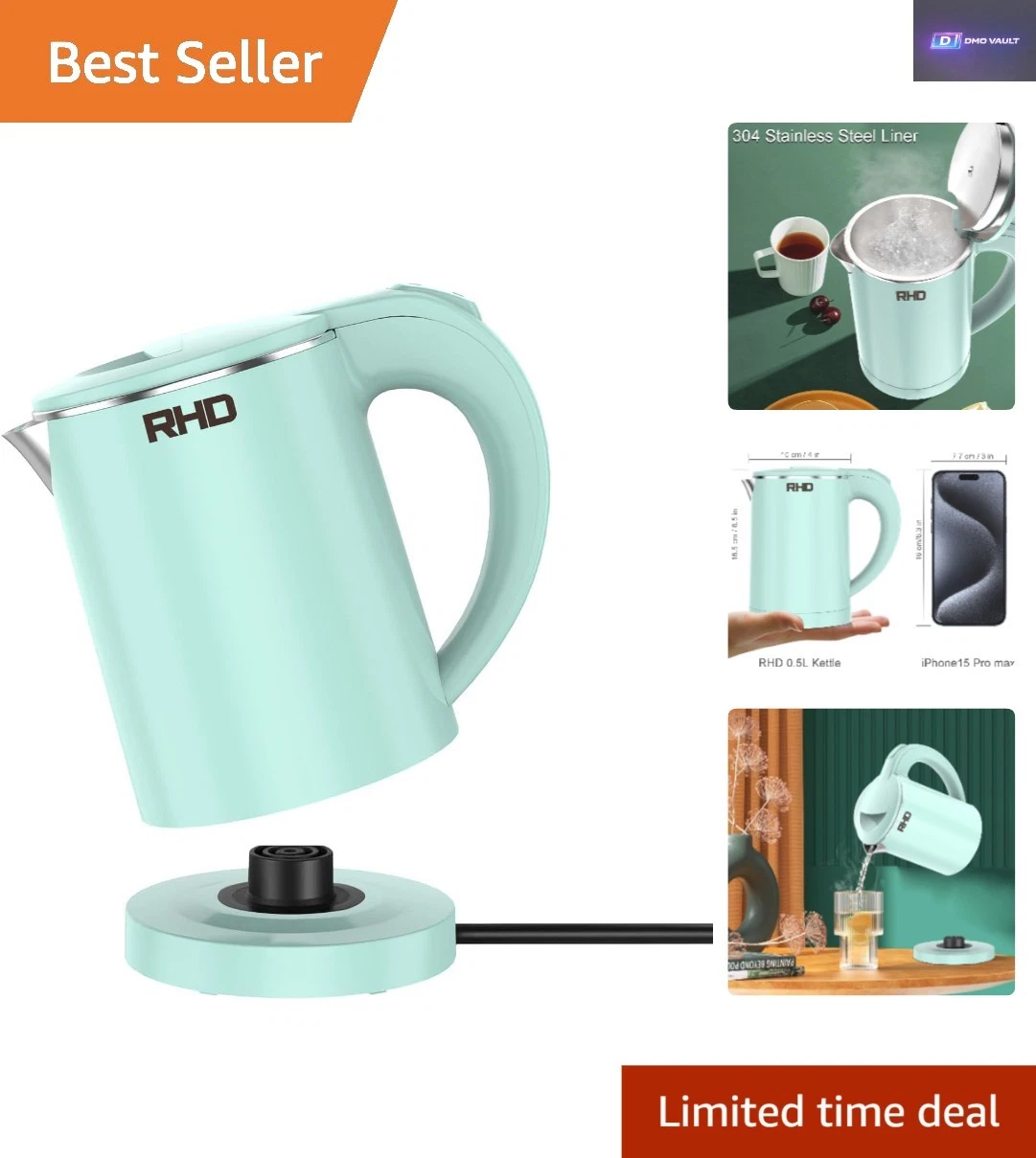 Food-Grade Stainless Steel 0.5L Kettle - Auto Shut-Off & Ideal for Coffee & Tea
