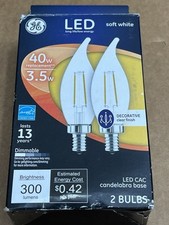 2- GE LED Candelabra Base Filament Light Bulb Soft White 3.5W General Electric