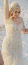 Casablanca Beaded V Neck Floor Length With Train Ivory Wedding Dress