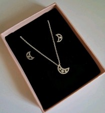 Lovely PANDORA Crescent Moon Pendant Necklace And Earring Gift Set With Box 