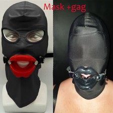 Gimp Mask Black Open Mouth Binding Hood Cosplay Lips Open Mouth Gags Harness