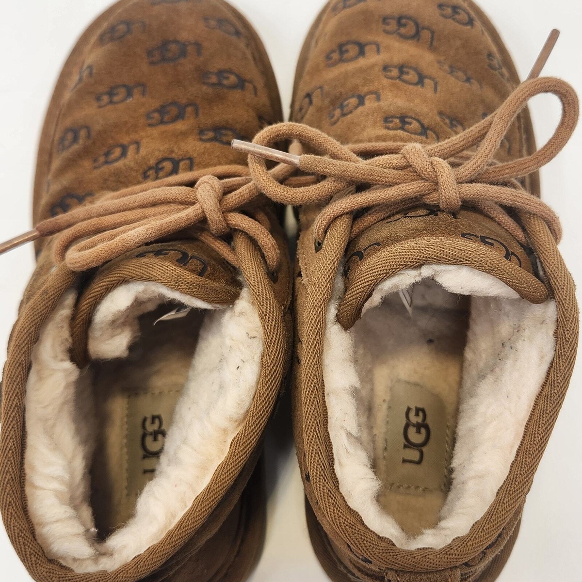 Ugg Neumel 1127851 Embossed Logo Chestnut Mini Ankle‎ Boots. Sz 8 UGG Neumel Embossed All Over Logo Chukka Boots Women Size 6  main image 3
