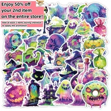 50pcs Waterproof Vinyl Stickers Neon Halloween Ghost Luggage Phone Laptop Window
