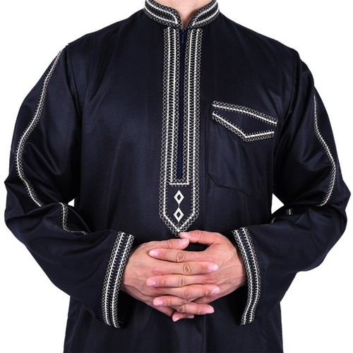 Men s Stand Collar Long Sleeve Saudi Arab Thobe Dubai Robe Kaftan - Picture 2 of 11