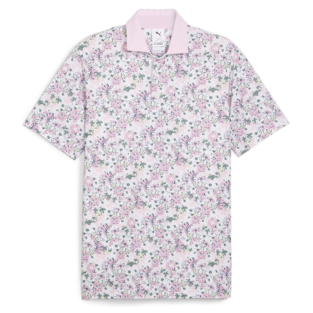 Мужская рубашка поло с коротким рукавом в цветочек Puma Ap X, розовая, белая повседневная 62395402