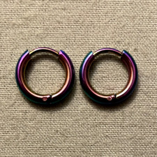 RAINBOW HOOP EARRINGS, Stainless Steel - 1 Pair, 12mm outer/8mm, 2mm wide - 4