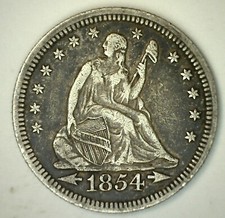 1854 Seated Liberty Silver Quarter 25c US Type Coin Extra Fine Dark Circulated