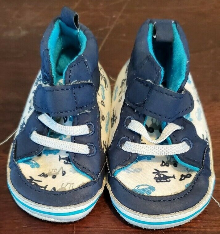 Baby Boy Child of Mine Blue White Vehicle Shoes Size: 0-3 Months