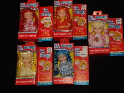 5 Vintage Pee Wee Doll Dolls Pigtails Pocket Size NRFB Uneeda [fa39]