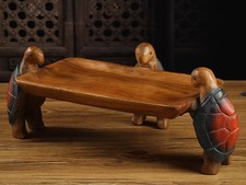 18.8" Natural Wood Carved Turtle Serving Tray Food Fruit Dishes Platter Plate