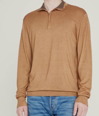 $950 Fioroni Men's Brown Cashmere Quarter-zip Pullover Sweater Size EU56US46