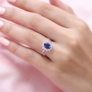 Authentic 2.30Ct Oval Cut Simulated Blue Tanzanite Engagement Ring 14K White Gold Plated