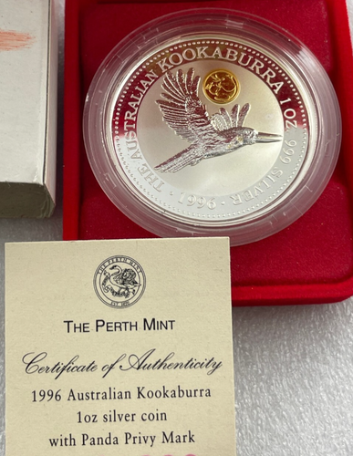 1996 Australian Kookaburra 1oz Silver Coin With PANDA Privy Mark - Perth Mint - - Foto 7 di 7
