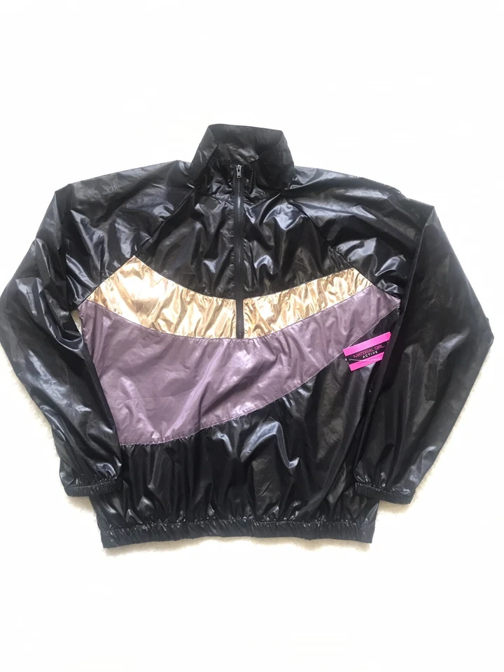 MaterialGirl Women's Active Half Zip Windbreaker Jacket Black/Rose Gold Sz M - Image 2 of 4