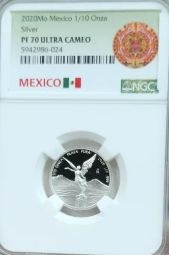 2020 MEXICO SILVER LIBERTAD 1/10 ONZA NGC PF 70 ULTRA CAMEO LOW MINTAGE KEY DATE