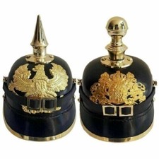 SET DI 2 PEZZI WW2 Elmetto da ufficiale tedesco in pelle a punta Pickelhaube ...