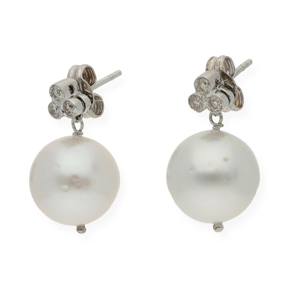 Castellano Jewels Pendientes Mujer con Diamantes y Perlas Blancas en Oro de Ley - Imagen 2 de 3