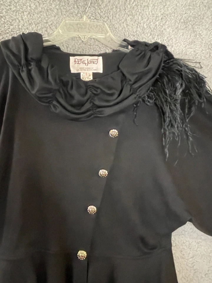 复古 Pat & Janet Top 女式 L 黑色套衫 RS 鸵鸟羽毛闪亮 — 第 4/4 张图片