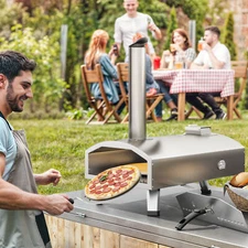 Wood and Gas Fired Pizza Oven Pizza Maker with Built-in Thermometer for Camping