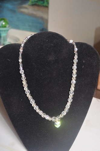 Vintage Necklace Clear Rainbow AB Glass Heart Faceted Antique - Picture 3 of 8