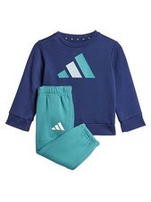 ADIDAS TUTA COMPLETA GIROCOLLO BAMBINO JW2451 ESSENTIALS BLU VERDE FELPATA
