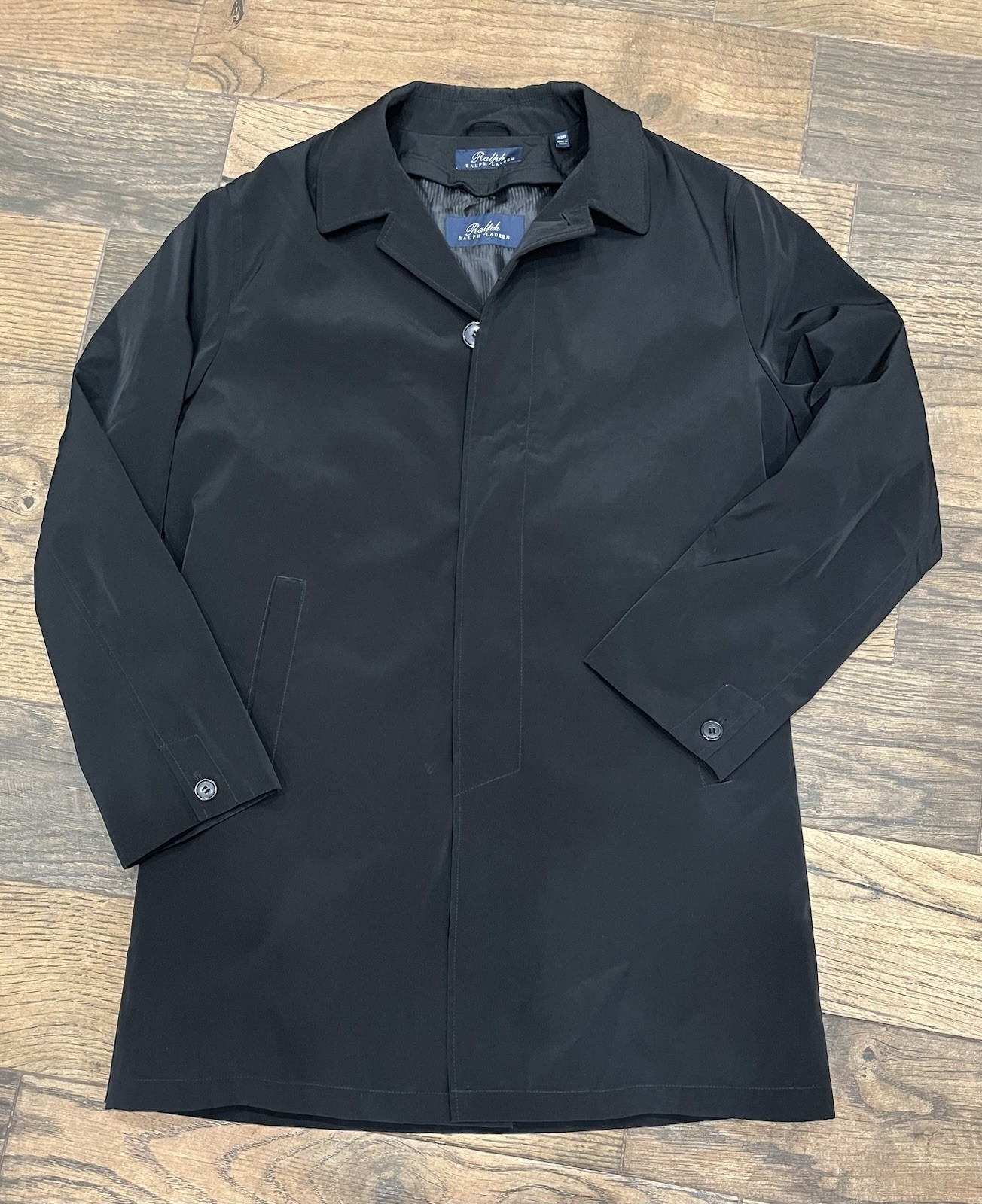 RALPH Ralph Lauren Mens Overcoat Black Trench Top Coat Jacket 42R Large