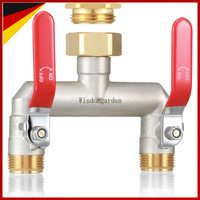 Wasserverteiler 2-Fach Messing Vernickelt Durchflussstark 1 Zoll Mit 3/4 Zoll
