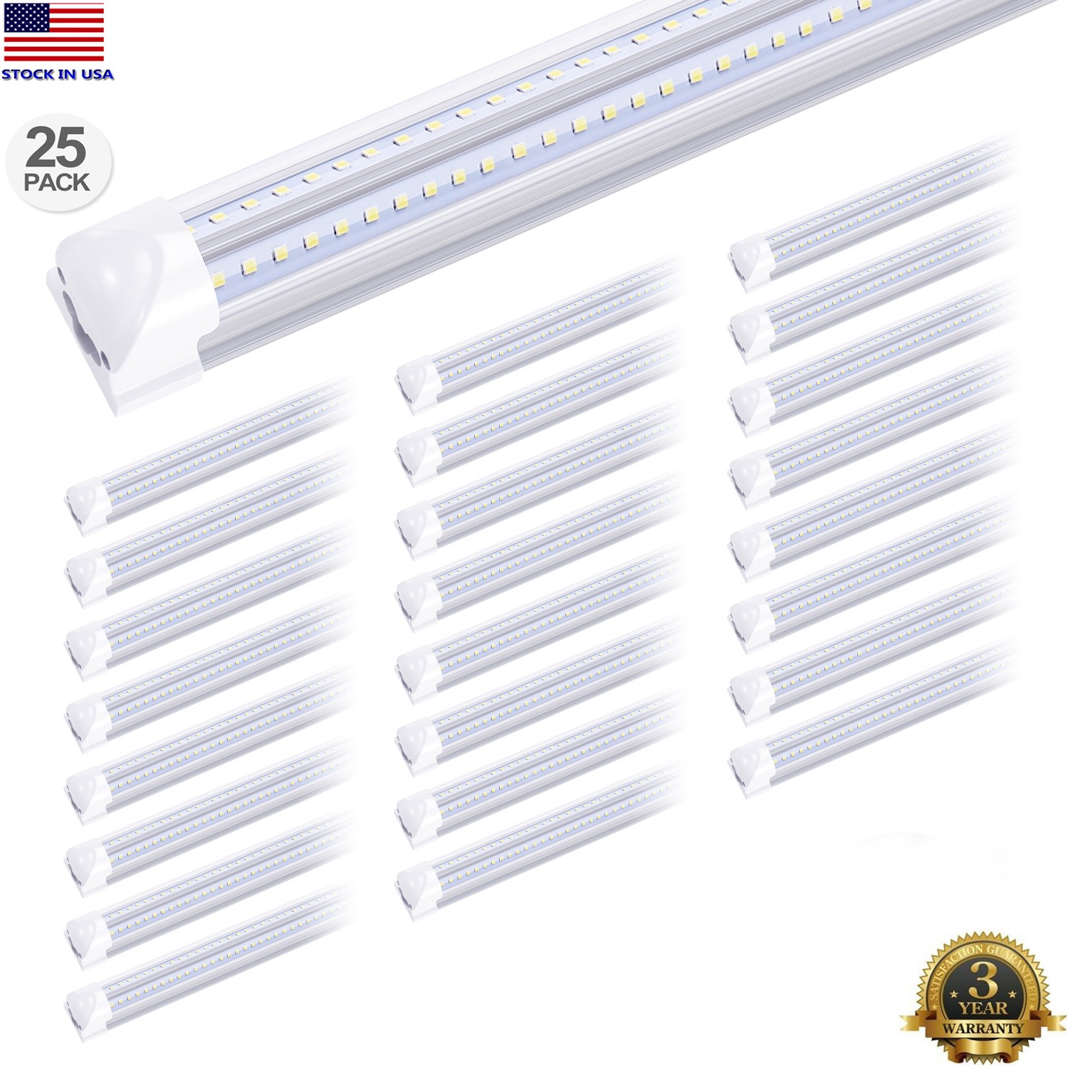 25 Pack 8' Led Shop Light Fixture 72W 8FT Integrated Led Tube Light Bulbs 6000K