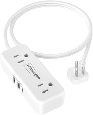 Flat Plug Extension Cord 3 Feet with 4 AC Outlets 3 USB Ports , Flat Plug Power