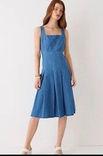 New J. Crew Denim Pleated Picnic Dress Cottagecore Size 8