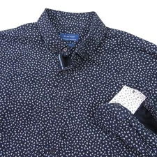 Zara Man Mens Button Down Shirt M Dark Blue Slim Floral Allover Flip Cuff