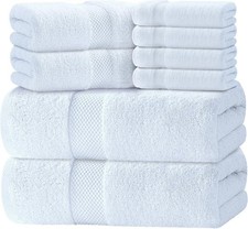 Luxury White Bath Towel Set of 8 Pieces - 100 Turkish Cotton 700 GSM Highly ...