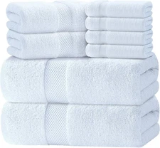Luxury White Bath Towel Set of 8 Pieces - 100% Turkish Cotton 700 GSM Highly ...