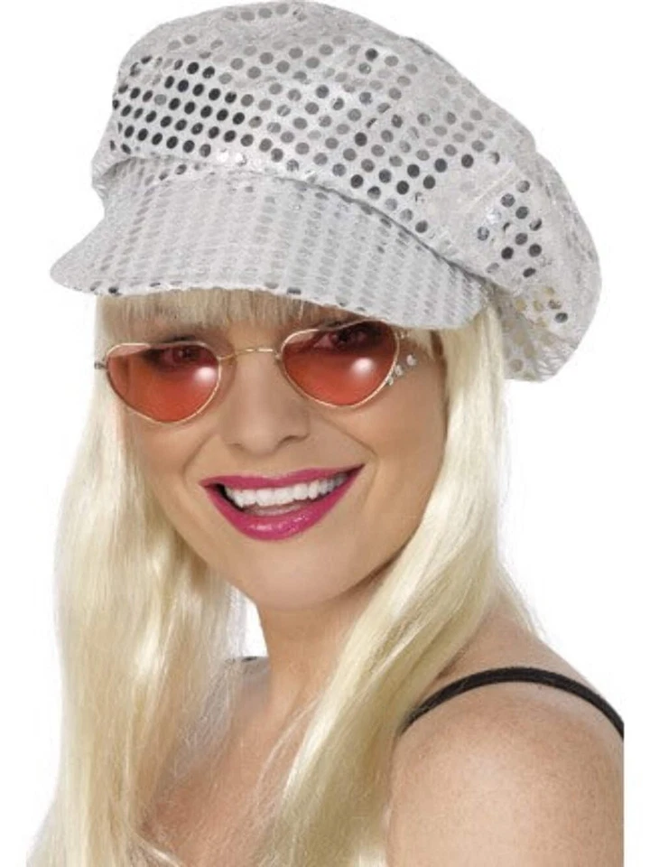 Cappello Disco In Paillettes Anni '80 Per Donne Accessorio Elegante In Argento - Immagine 2 di 2