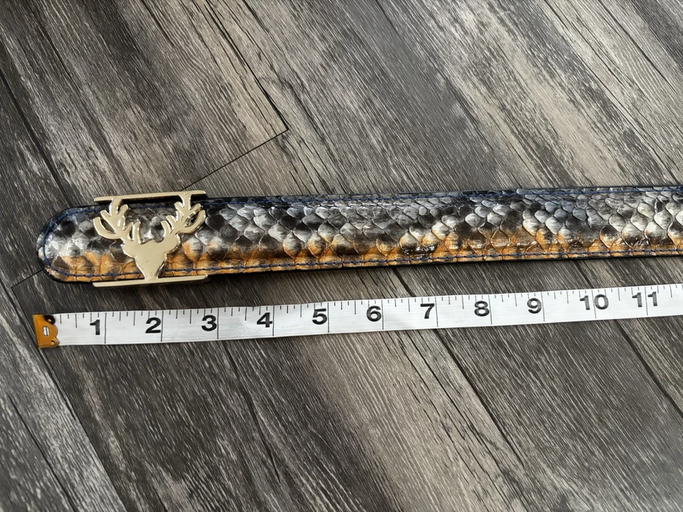 USA Handmade Custom Genuine Python Skin Leather Belt Gold Deer Buckle XL 39"-41" - Image 4 of 4