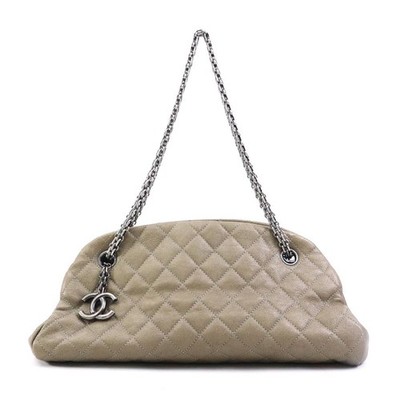 Auth CHANEL Chain Handbag Khaki Brown Leather/Metal - 90204g | eBay