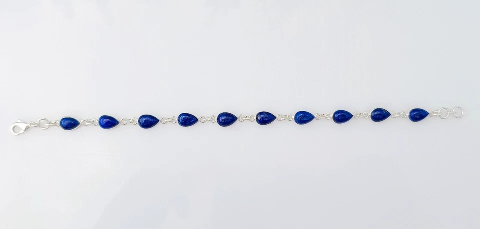 Pulsera de piedras preciosas de lapislázuli natural joyería hecha a mano de plata de ley 925 Foto 2 de 4