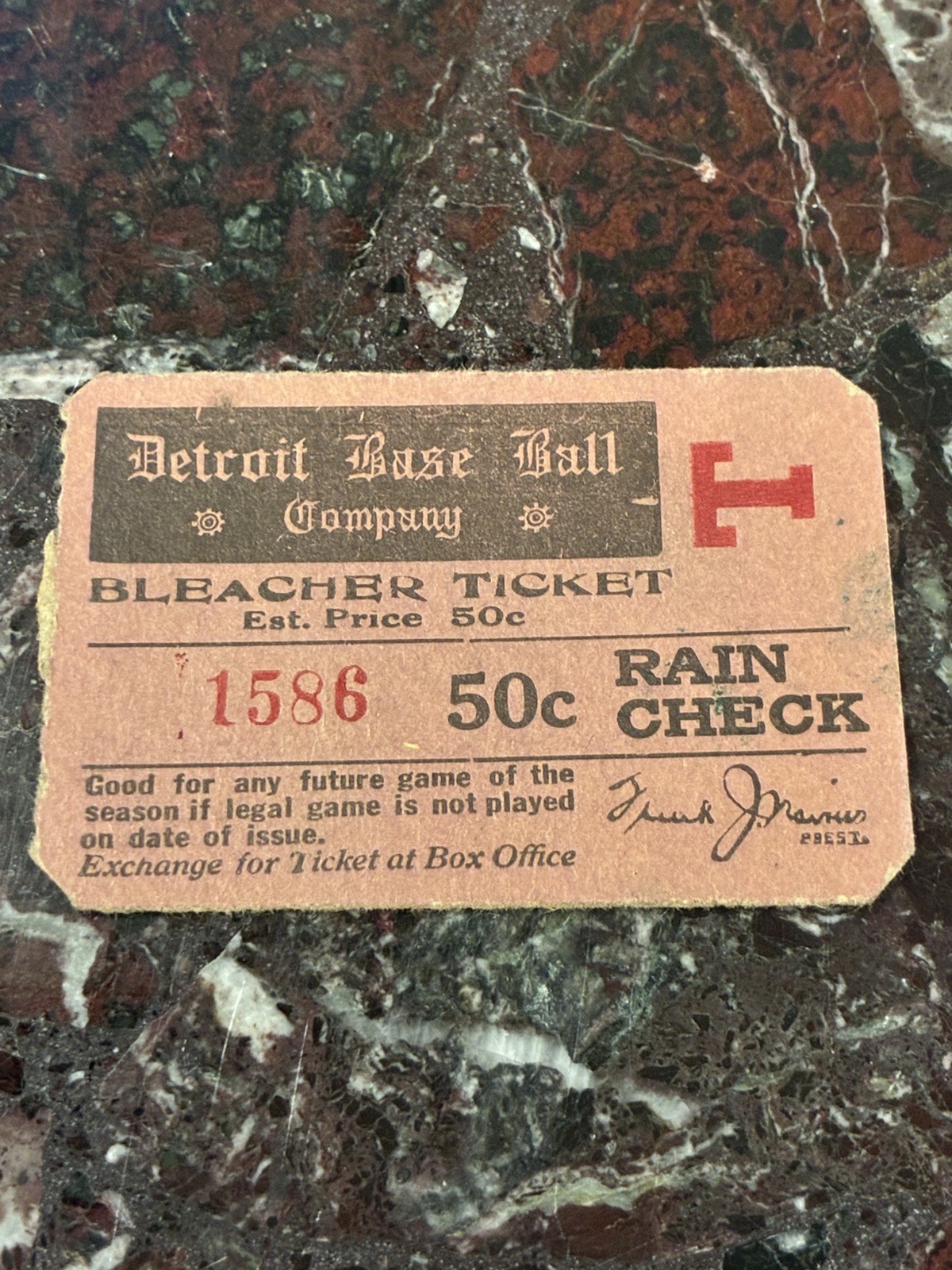 1928-1930 Detroit Tigers Bleacher Baseball Ticket Ty Cobb Babe Ruth Navin Field 