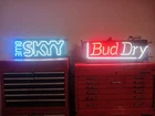Vintage Neon Sign Bud Dry Beer with Blue Sky Vodka Sign 28 in x 9