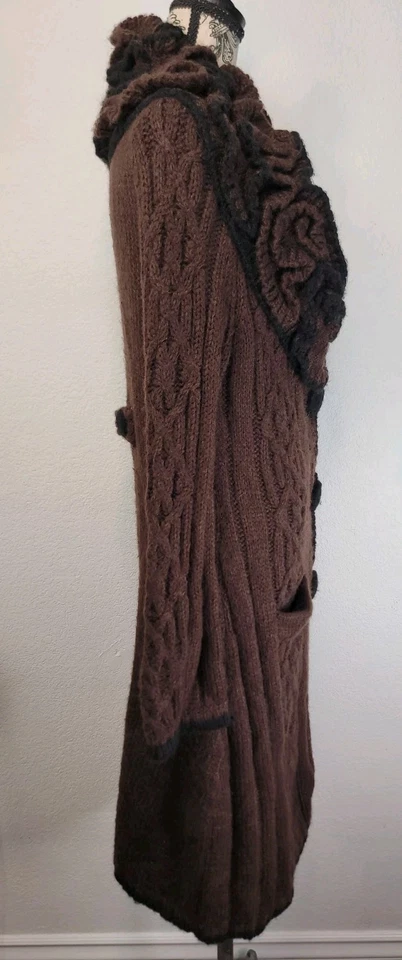 BCBG Max Azria Duster Long Cardigan Sweater Womens XL Wool Mohair Double Ruffle - Image 4 of 4