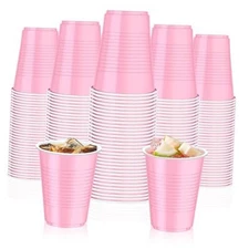 Dualshine 100 Pack Plastic Cups 18 oz, Disposable Heavy Duty Drinking 18oz Pink