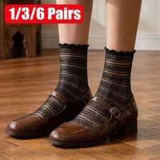 1/3/6Pairs Women Lace Socks Mesh Sheer Ankle Socks Through Transparent Socks new