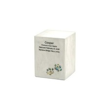Monumental Memorials Pet Paws Pearl Inlay White, Small Urn