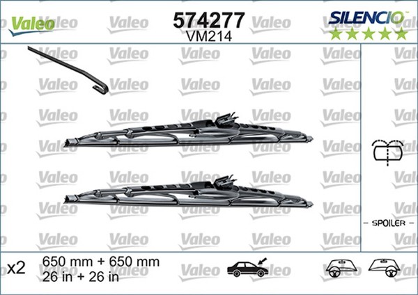 Valeo Wischblatt Scheibenwischer Silencio Conventional SET 574292 FüR 6V2 6N1 VW-image