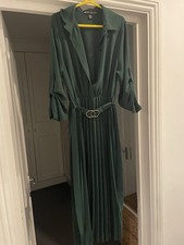 Belted Shirt Midi Dress In Green UK 10