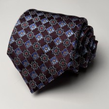 Ermenegildo Zegna Tie Maroon Silk Geometric Print Made In Italy Necktie